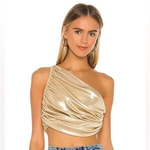 norma kamali gold one shoulder crop top